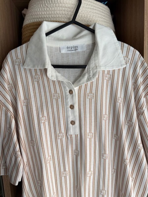 Arpyes polo T-shirt, oversized, beige and white, size S