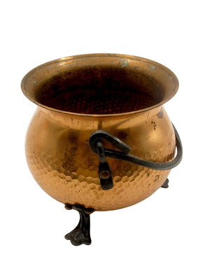 Vintage hammered copper cauldron used with metal legs 1960s