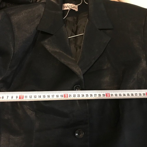 Madlen suit set used, jacket and pants, black shiny fabric