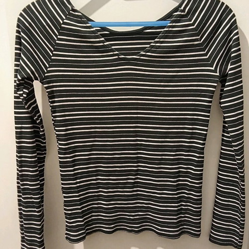Zara Trafaluc spring striped black and white blouse with open back like new