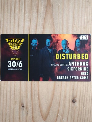 Disturbed Anthrax Concert Ticket like new 30-6-2019