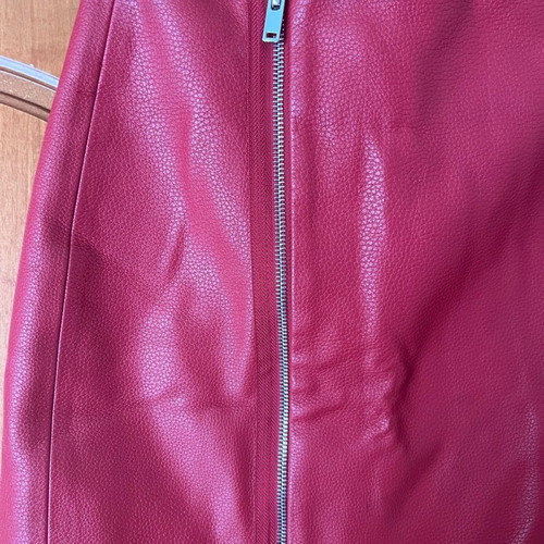 Mini leather-look asymmetrical skirt with zipper red, size XS