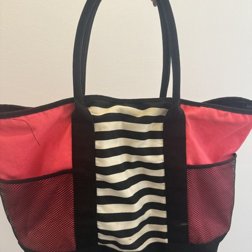 Victoria Secret beach-gym bag used, pink and black striped design