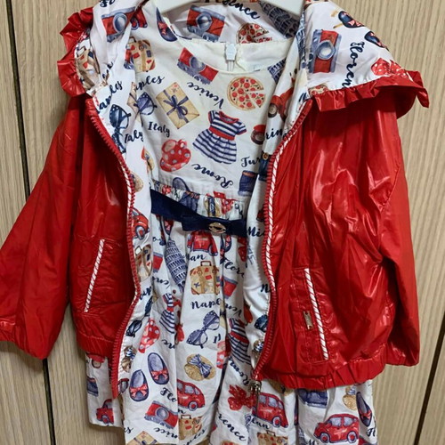 Mayoral dress and red windbreaker jacket set 12m 80cm like new