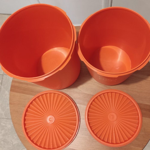 Tupperware containers used, set of two, large 21cm height, small 19cm height