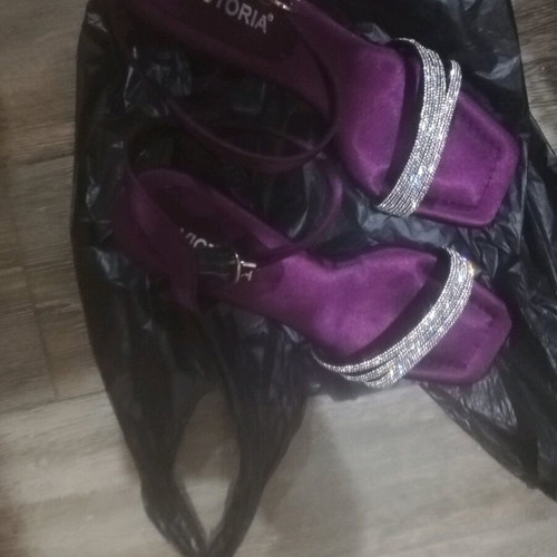 Purple satin sandals with silver stones like new