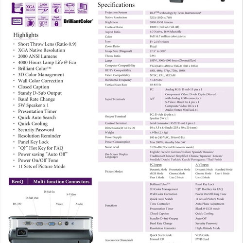 BenQ MP522ST Projector like new, XGA 2000 Lumens, short-throw