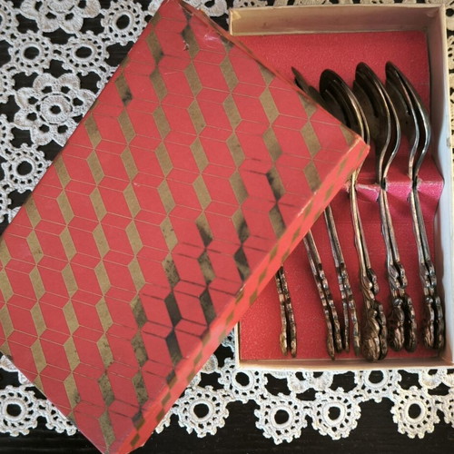 Silver-plated Phoenix dessert set 12pcs like new, 1960s rose design