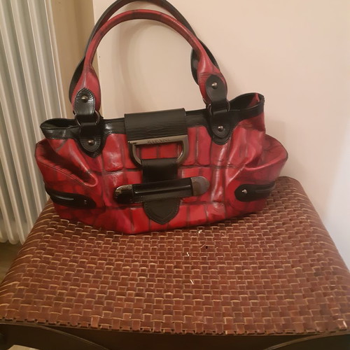 Ripani leather bag used, medium size, black and red two-tone