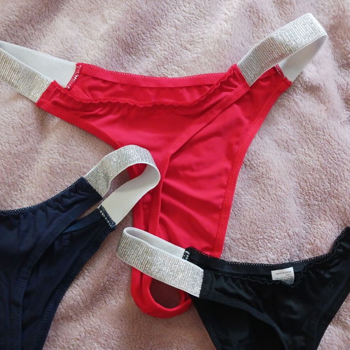 Women's string panties S/M new, black, red, blue, set of 3
