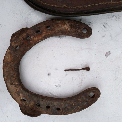 Military horseshoe with leather case used, World War II