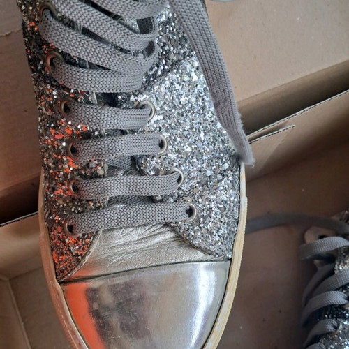 Women's sneaker with glitter used, silver, size 38