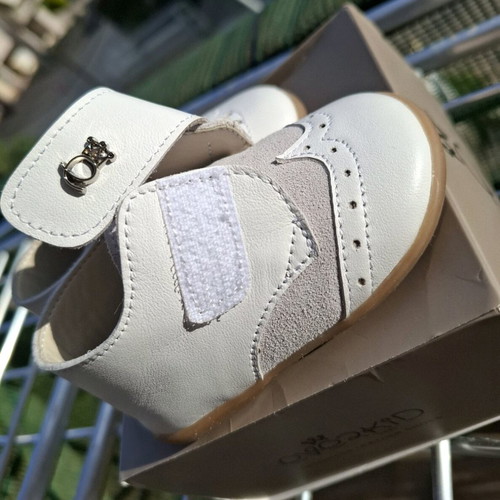 Baby leather shoes No19 Everkid new, white-gray