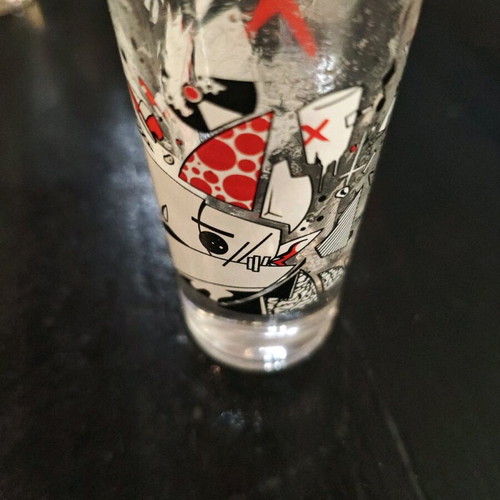 Set of 10 thematic collectible vodka shot glasses 30ml like new