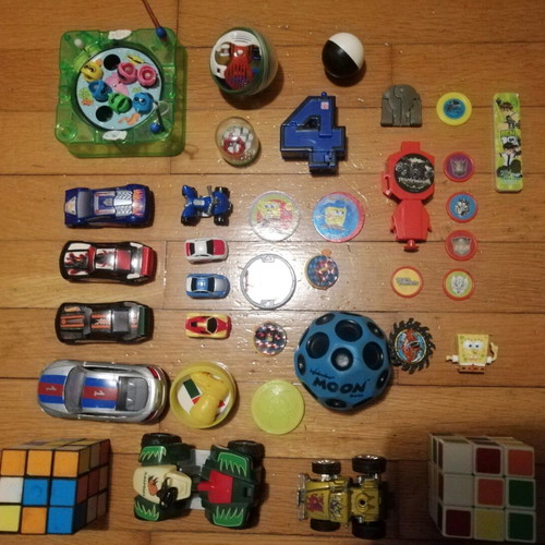 Collection of games! Toy cars, tops, Rubik's cubes, Moonball, etc.