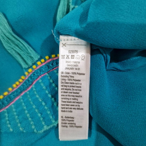 Monsoon women's turquoise embroidered tunic top with rhinestones, like new, size L