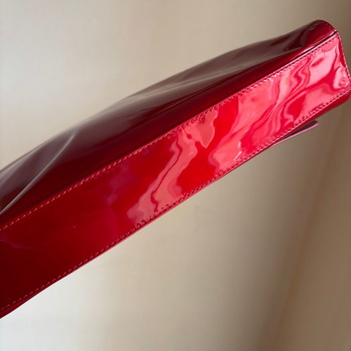 Stuart Weitzman red leather patent clutch bag like new