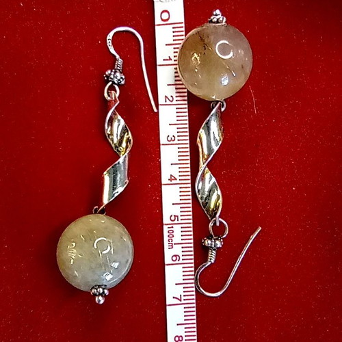 925 Sterling Silver Moonstone Spiral Earrings like new, beige