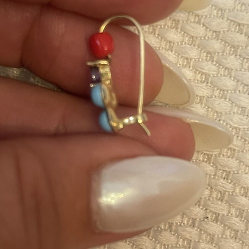 Gold 585 earrings with semi-precious stones used, 2 cm height