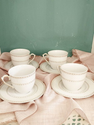 Vintage Mitterteich Bavaria cup set used, 4 pcs, porcelain