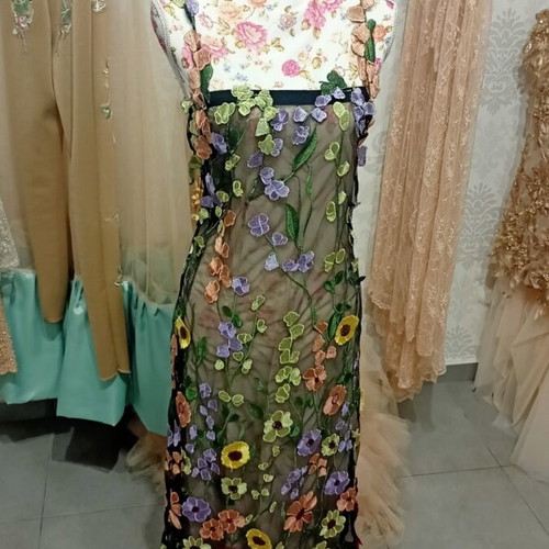 Maxi dress A-Style new, floral 3D lace appliqué, small size