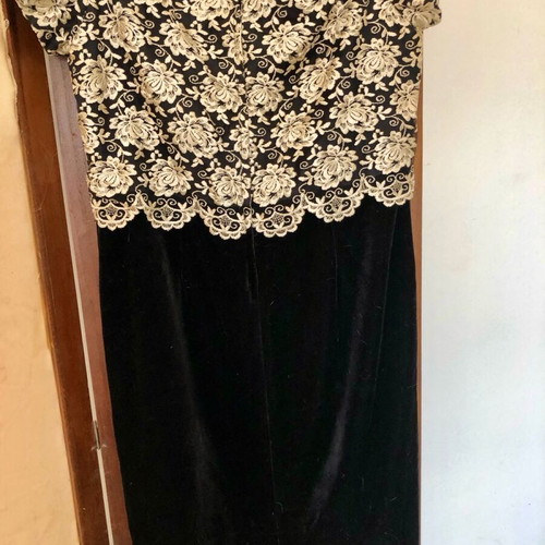 Opera by Richards embroidered velvet evening dress like new, black and beige