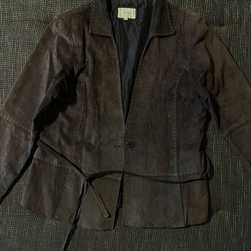 Womantex jacket size 46 brown with belt, vintage suede look, like new