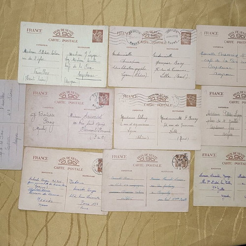 French postcards used, pack of 10, 1940-1941