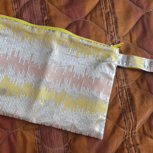 Bleecker & Love fabric clutch bag new, waterproof lining, colorful gold