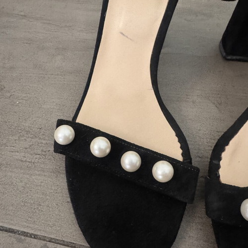 Suede black Ancient Goddess sandals with pearls and block heel size 39, new