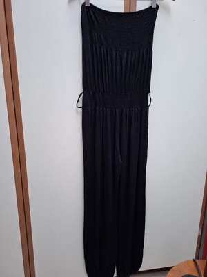 Strapless Black Jumpsuit like new with smocked bust and elastic waist