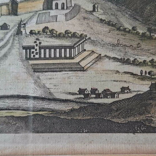 Engraving of Coronelli's Athens 1680 used, framed art