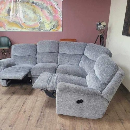 Gray fabric corner sofa with manual reclining mechanism new