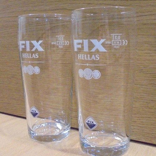Fix Hellas beer set of 2 used promotional glasses 300ml