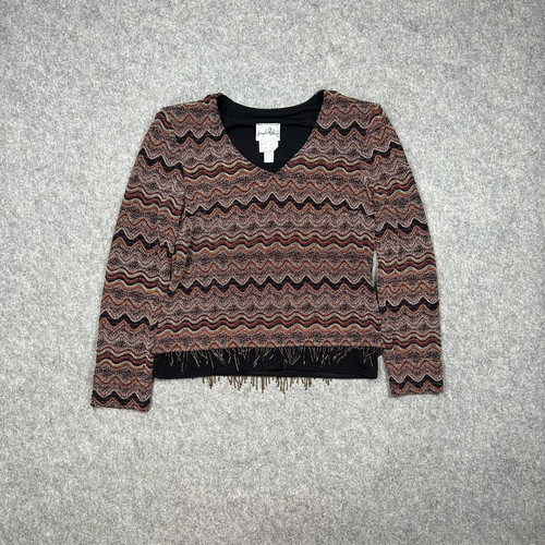 Joseph Ribkoff blouse with zigzag pattern and fringes, like new, size 12 CAN/10 US