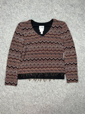 Joseph Ribkoff blouse with zigzag pattern and fringes, like new, size 12 CAN/10 US