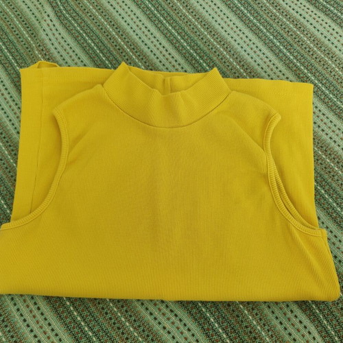 Yellow ribbed sleeveless top with mock neck, like new