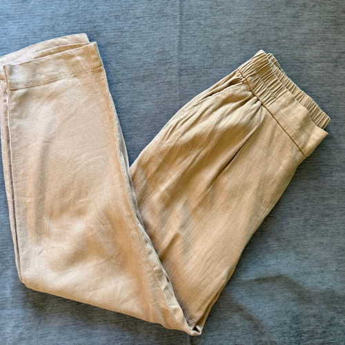 Sisley beige linen blend pants used, tapered fit, elastic waist, size M