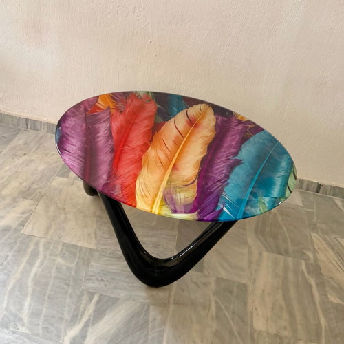 Modern glass coffee table with feather design 90x90 cm