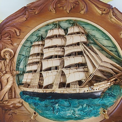 Decorative wall frame with embossed ship design like new