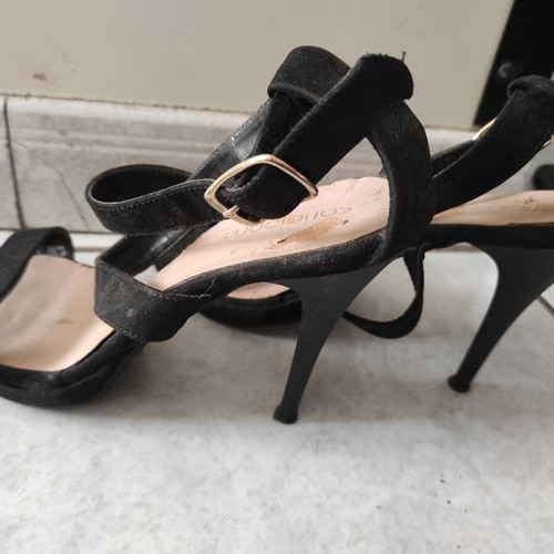 Sarigiannis sandals used, black suede, size 39, 10cm heel