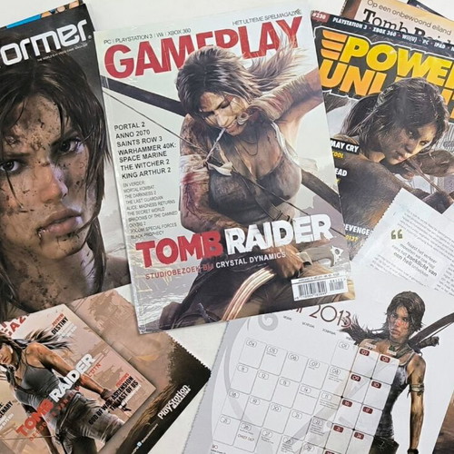 Game materials and posters used for Tomb Raider, Shadowman, The Simpsons