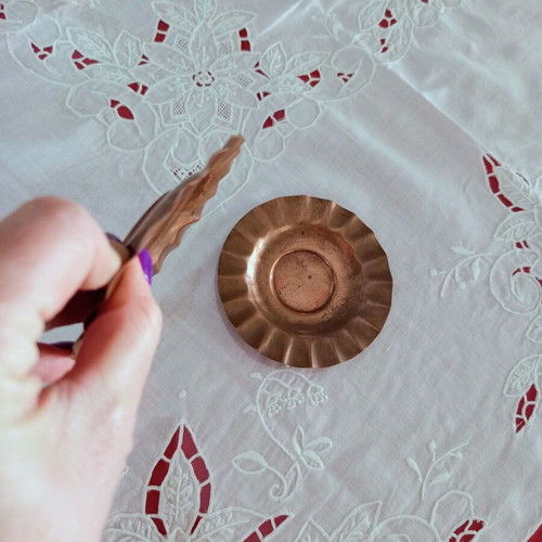 Vintage copper plates used, set of 2, pleated edge