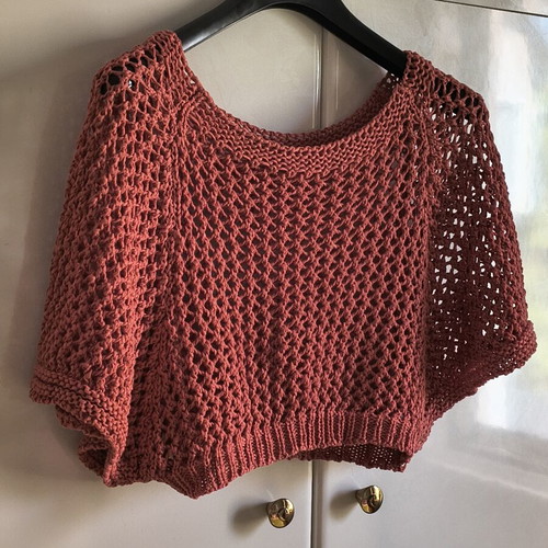 Handmade terracotta knit crop top with wide sleeves