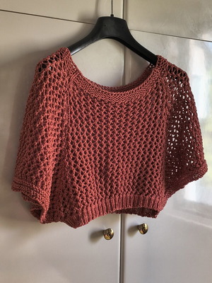 Handmade terracotta knit crop top with wide sleeves