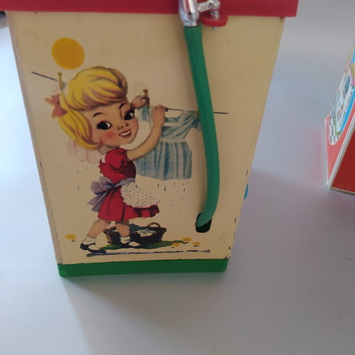 Solpa vintage children's washing machine toy used with box, lights