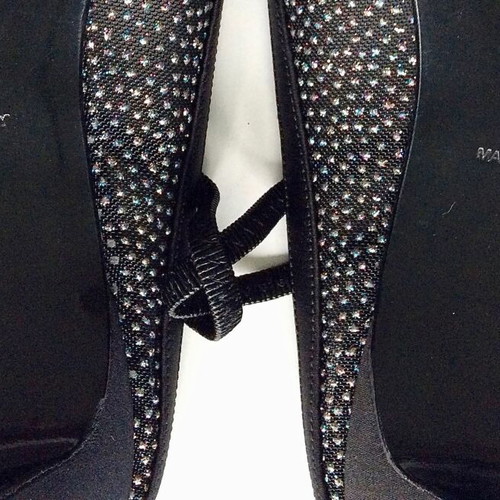 Rodo black satin slingbacks with iridescent crystals used