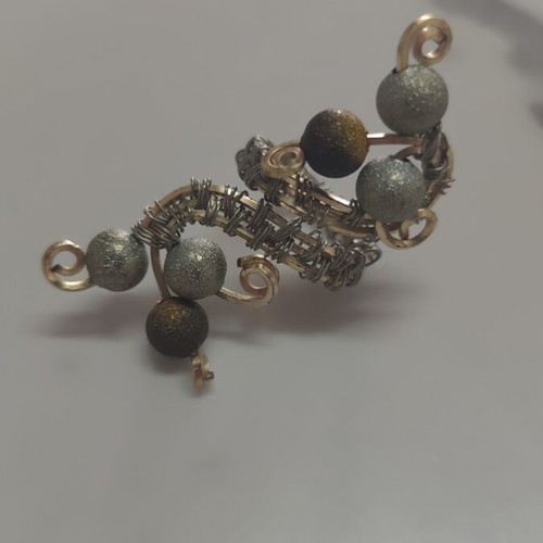 Wire Art Ring New Boho Style with Grey Brown Silver Beads Stainless Steel