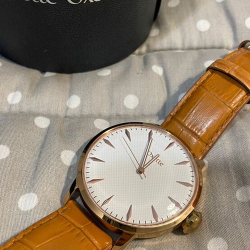 Oxette wristwatch used, brown leather strap, gold details