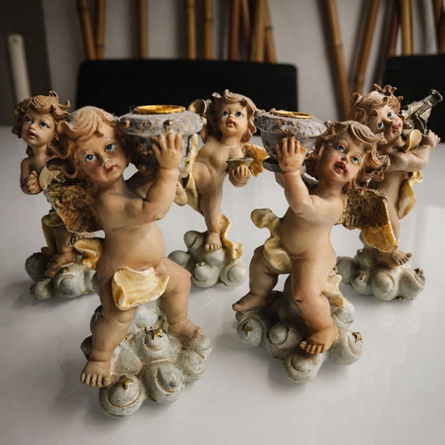 Vintage decorative angels used, set of 5 pieces